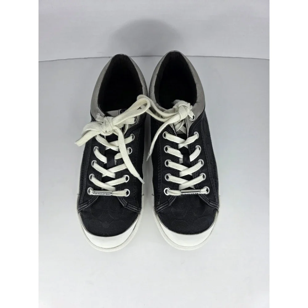 Coach Francesca Sneakers Womens 8B Black Canvas Signature C Silver Trim Classic
